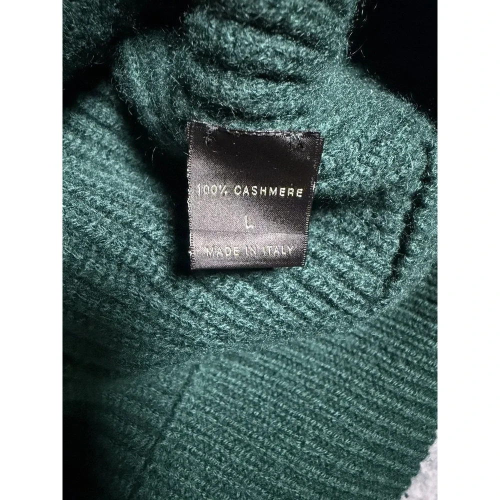 MANRICO 100% Cashmere Mens Large Green Full Zip Ribbed Sweater Jacket Italy Made